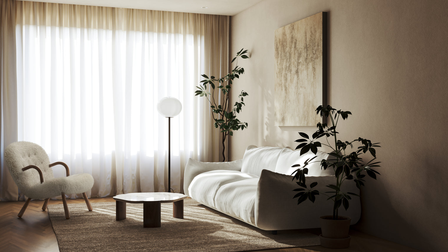 Spherical Elegance | The most striking characteristic of this light is its spherical shape, made from opal white glass. This diffuses and softens the light, creating a warm and inviting ambiance in any room.

