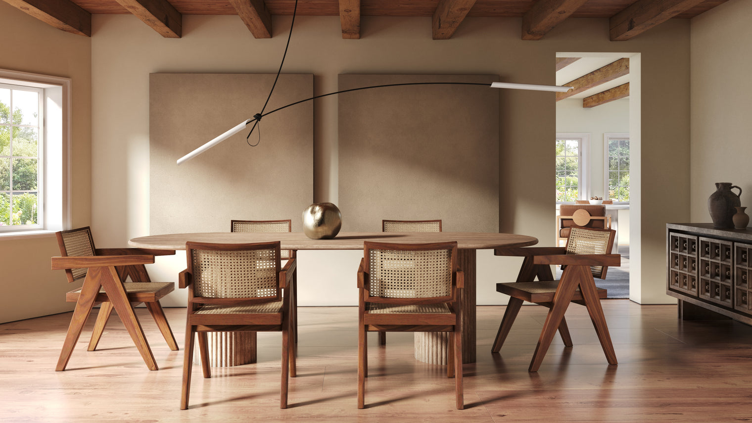 Saturn - Saturn Oval Dining Table, Travertine