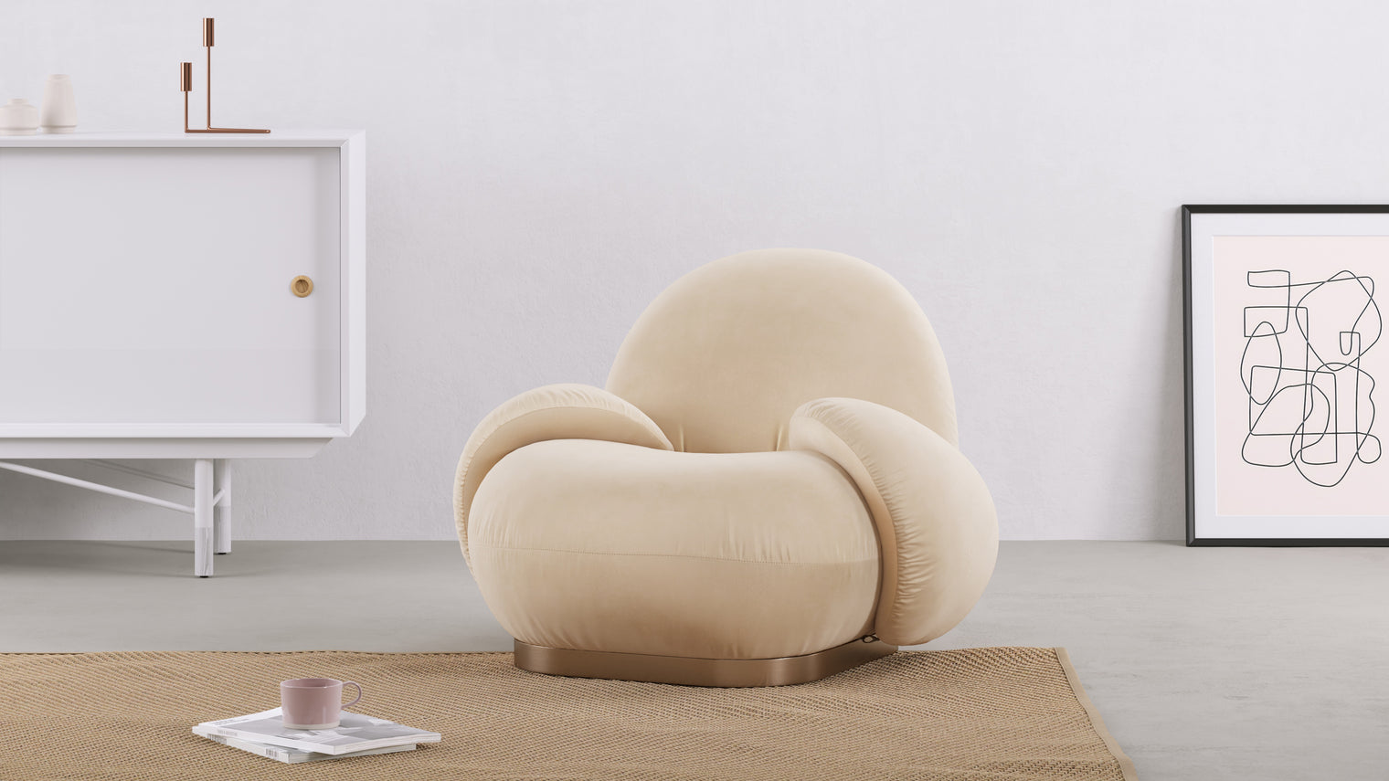 Pacha - Pacha Lounge Armchair, Ecru Velvet