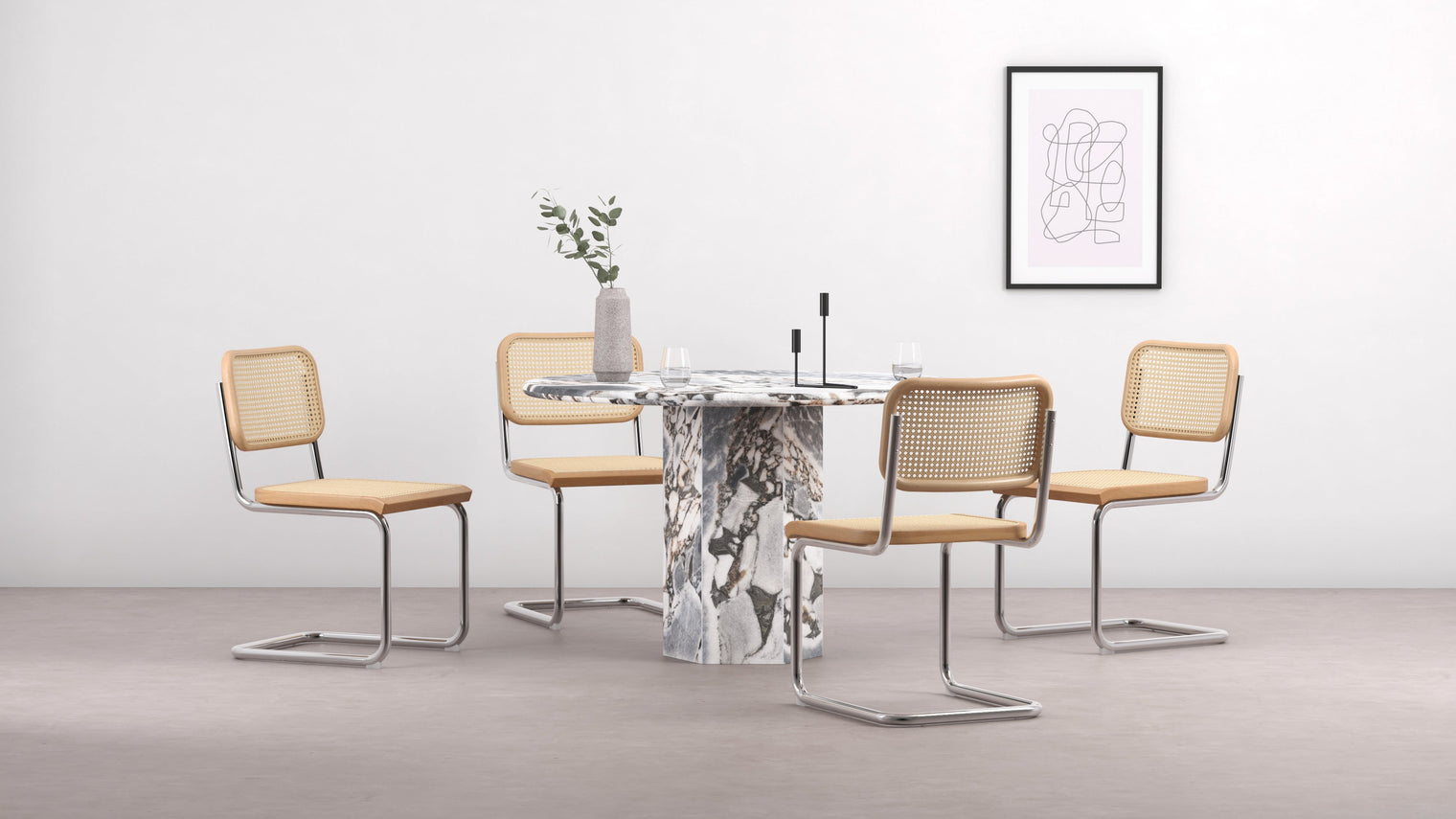 Freya - Freya Dining Chair, Natural Rattan and Chrome