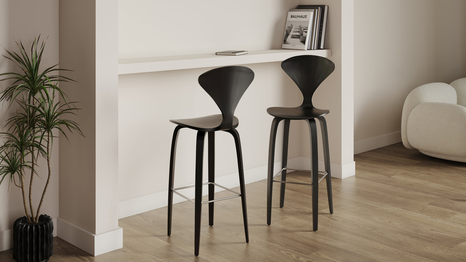 Norman - Norman Bar Stool, Black Ash, 29.5