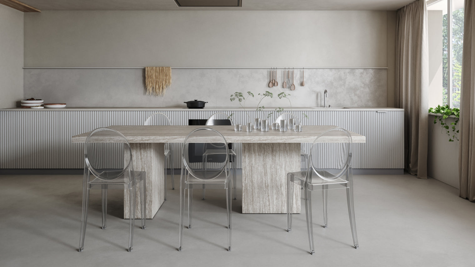 Enzo - Enzo Dining Table, Silver Travertine, 98in