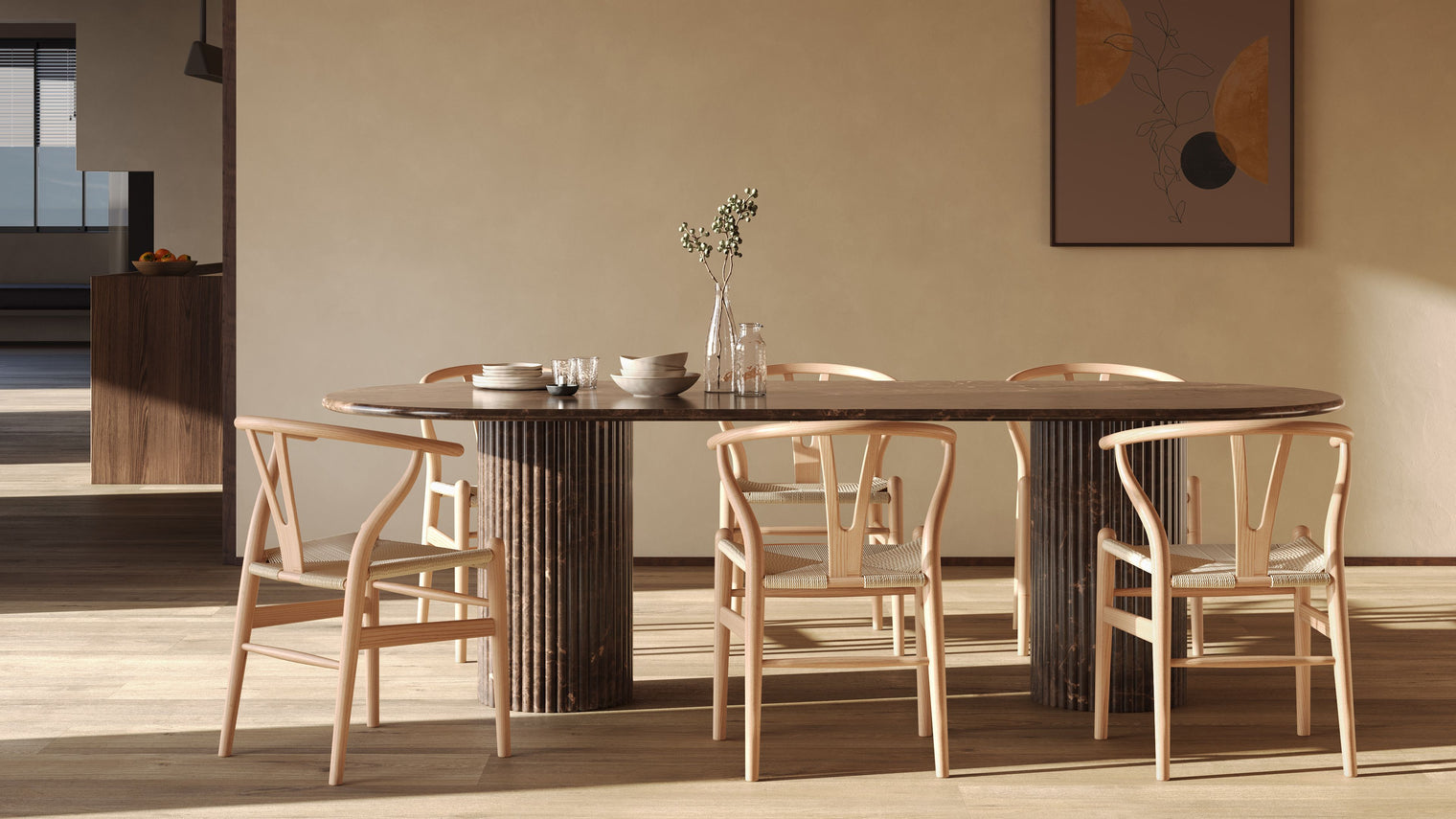 Saturn - Saturn Oval Dining Table, Dark Emperador Marble, 98in