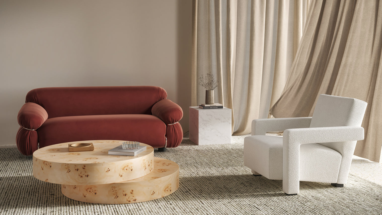 Sesann - Sesann Two Seater Sofa, Burgundy Luxe Velvet