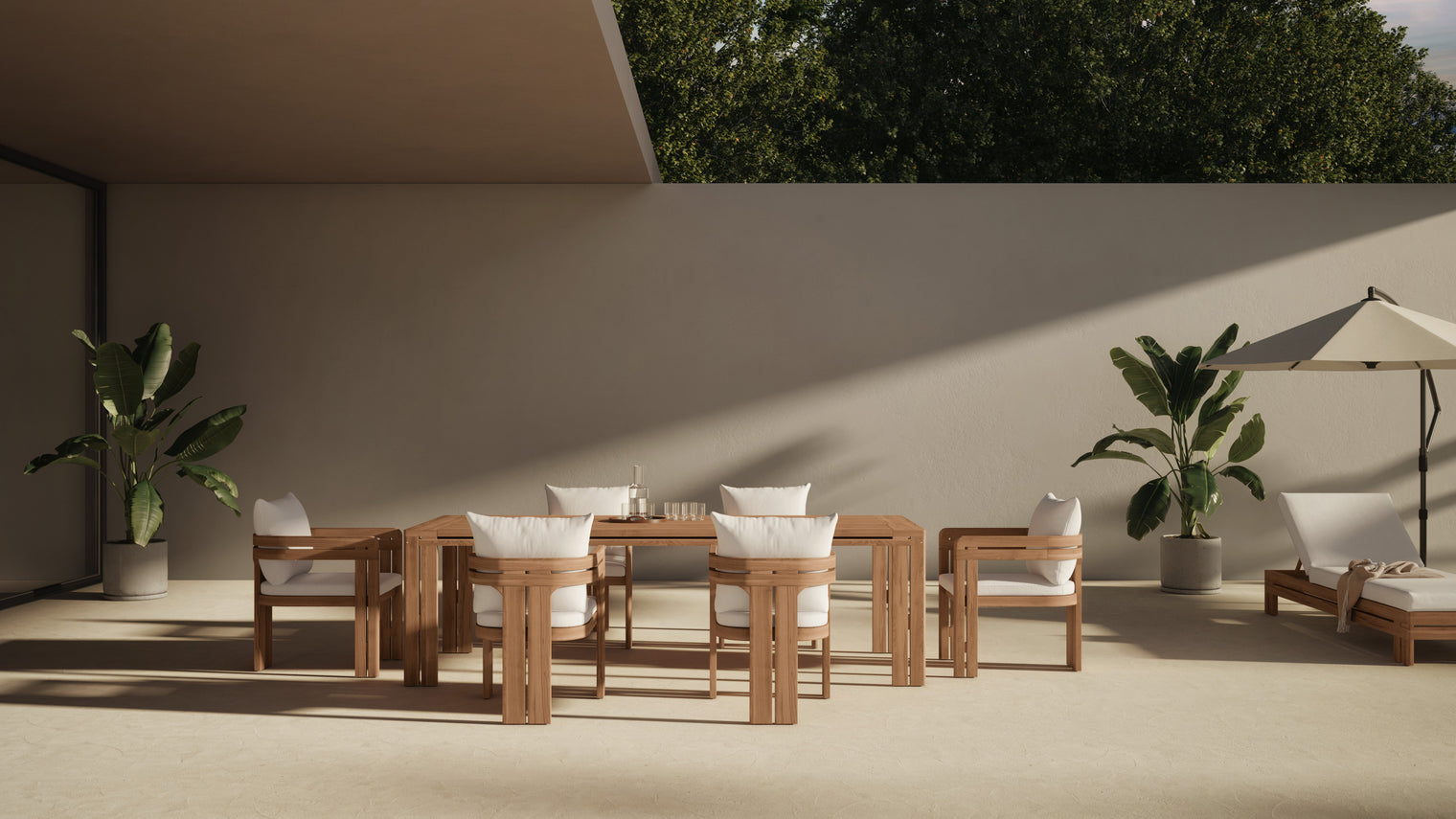 Lusso - Lusso Outdoor Dining Chair, Natural Teak with White Cushions