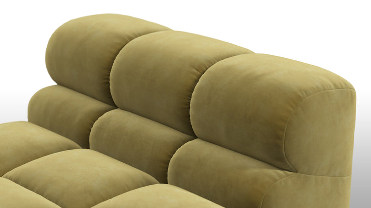 SUPERIOR COMFORT | Designed with the easy-going, informal ethos of the 1970s in mind, the Tufty modules are generously proportioned, coming together in a bench-like base with barely-there connections, allowing plenty of room for you to lean back and curl up in comfort.
