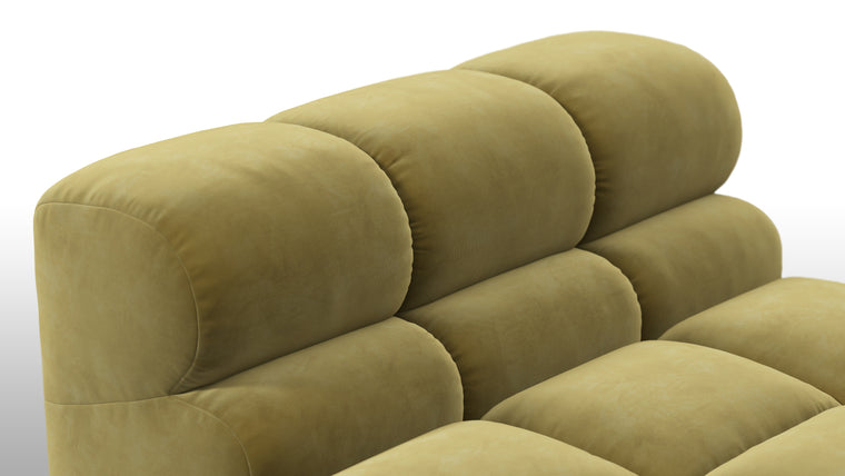 SUPERIOR COMFORT | Designed with the easy-going, informal ethos of the 1970s in mind, the Tufty modules are generously proportioned, coming together in a bench-like base with barely-there connections, allowing plenty of room for you to lean back and curl up in comfort.
