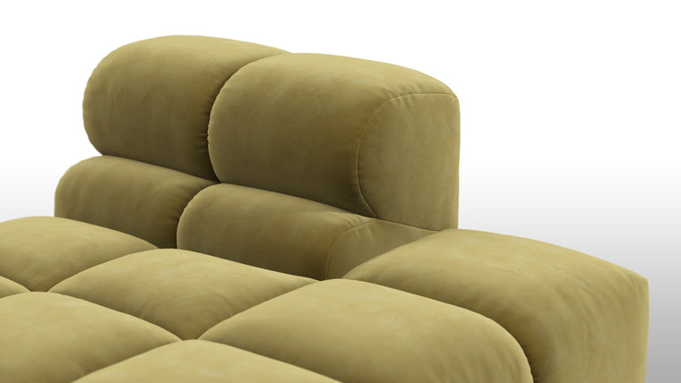 SUPERIOR COMFORT | Designed with the easy-going, informal ethos of the 1970s in mind, the Tufty modules are generously proportioned, coming together in a bench-like base with barely-there connections, allowing plenty of room for you to lean back and curl up in comfort.
