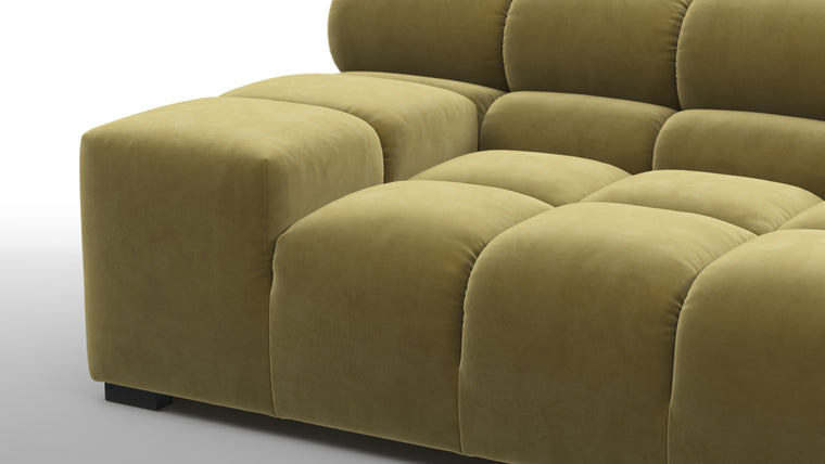 SUPERIOR COMFORT | Designed with the easy-going, informal ethos of the 1970s in mind, the Tufty modules are generously proportioned, coming together in a bench-like base with barely-there connections, allowing plenty of room for you to lean back and curl up in comfort.
