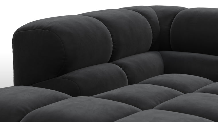SUPERIOR COMFORT | Designed with the easy-going, informal ethos of the 1970s in mind, the Tufty modules are generously proportioned, coming together in a bench-like base with barely-there connections, allowing plenty of room for you to lean back and curl up in comfort.
