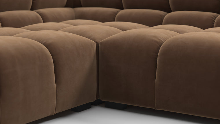 SUPERIOR COMFORT | Designed with the easy-going, informal ethos of the 1970s in mind, the Tufty modules are generously proportioned, coming together in a bench-like base with barely-there connections, allowing plenty of room for you to lean back and curl up in comfort.
