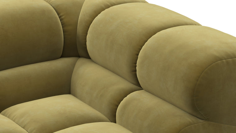 SUPERIOR COMFORT | Designed with the easy-going, informal ethos of the 1970s in mind, the Tufty modules are generously proportioned, coming together in a bench-like base with barely-there connections, allowing plenty of room for you to lean back and curl up in comfort.
