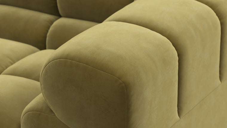 SUPERIOR COMFORT | Designed with the easy-going, informal ethos of the 1970s in mind, the Tufty modules are generously proportioned, coming together in a bench-like base with barely-there connections, allowing plenty of room for you to lean back and curl up in comfort.
