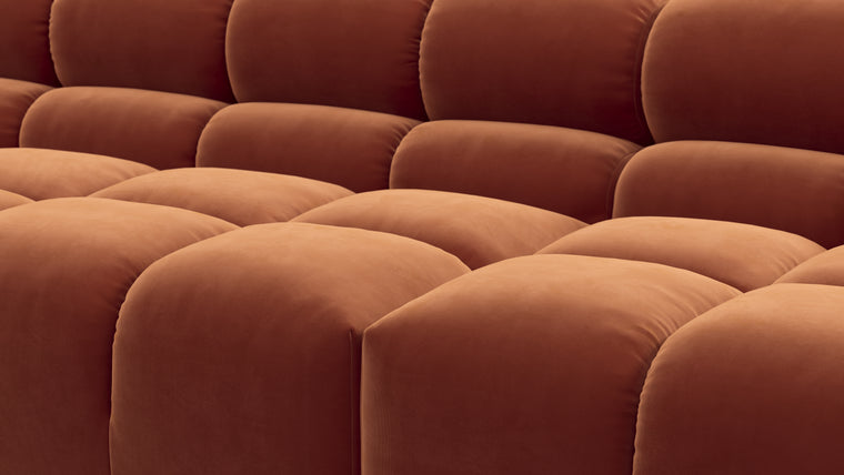 SUPERIOR COMFORT | Designed with the easy-going, informal ethos of the 1970s in mind, the Tufty modules are generously proportioned, coming together in a bench-like base with barely-there connections, allowing plenty of room for you to lean back and curl up in comfort.
