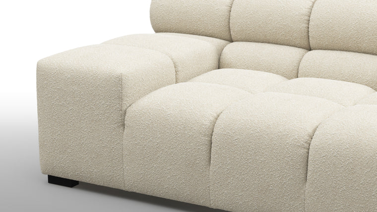 SUPERIOR COMFORT | Designed with the easy-going, informal ethos of the 1970s in mind, the Tufty modules are generously proportioned, coming together in a bench-like base with barely-there connections, allowing plenty of room for you to lean back and curl up in comfort.
