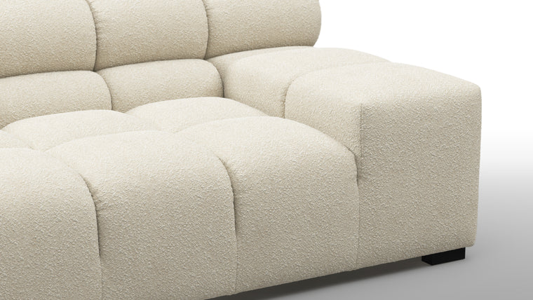 SUPERIOR COMFORT | Designed with the easy-going, informal ethos of the 1970s in mind, the Tufty modules are generously proportioned, coming together in a bench-like base with barely-there connections, allowing plenty of room for you to lean back and curl up in comfort.
