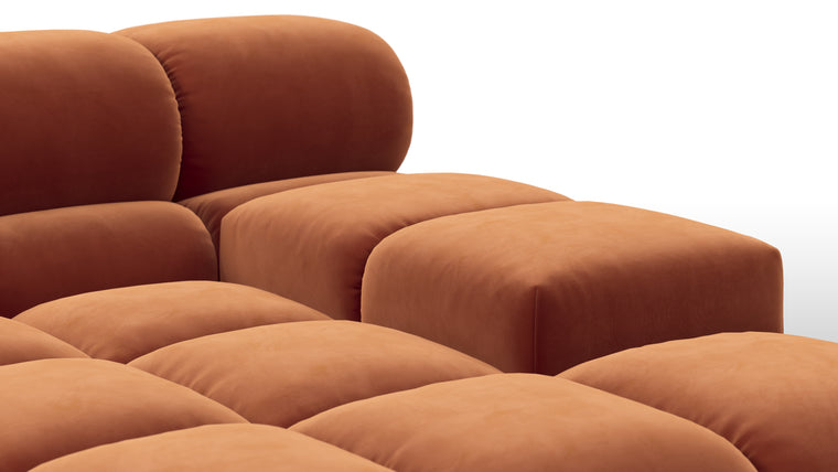 SUPERIOR COMFORT | Designed with the easy-going, informal ethos of the 1970s in mind, the Tufty modules are generously proportioned, coming together in a bench-like base with barely-there connections, allowing plenty of room for you to lean back and curl up in comfort.
