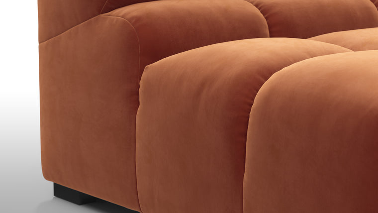 SUPERIOR COMFORT | Designed with the easy-going, informal ethos of the 1970s in mind, the Tufty modules are generously proportioned, coming together in a bench-like base with barely-there connections, allowing plenty of room for you to lean back and curl up in comfort.
