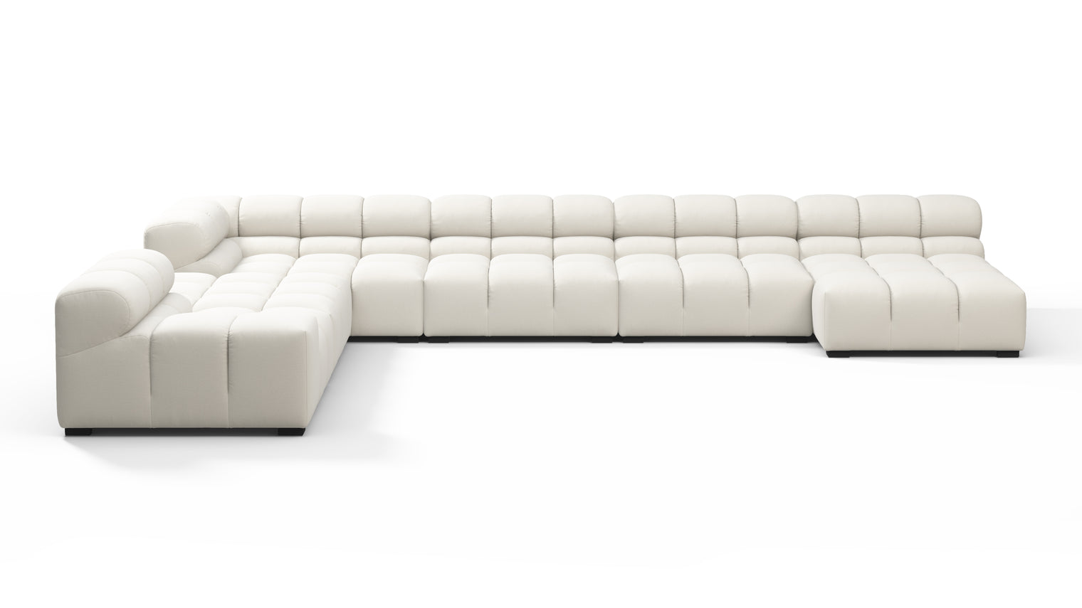 SUPERIOR COMFORT | Designed with the easy-going, informal ethos of the 1970s in mind, the Tufty modules are generously proportioned, coming together in a bench-like base with barely-there connections, allowing plenty of room for you to lean back and curl up in comfort.
