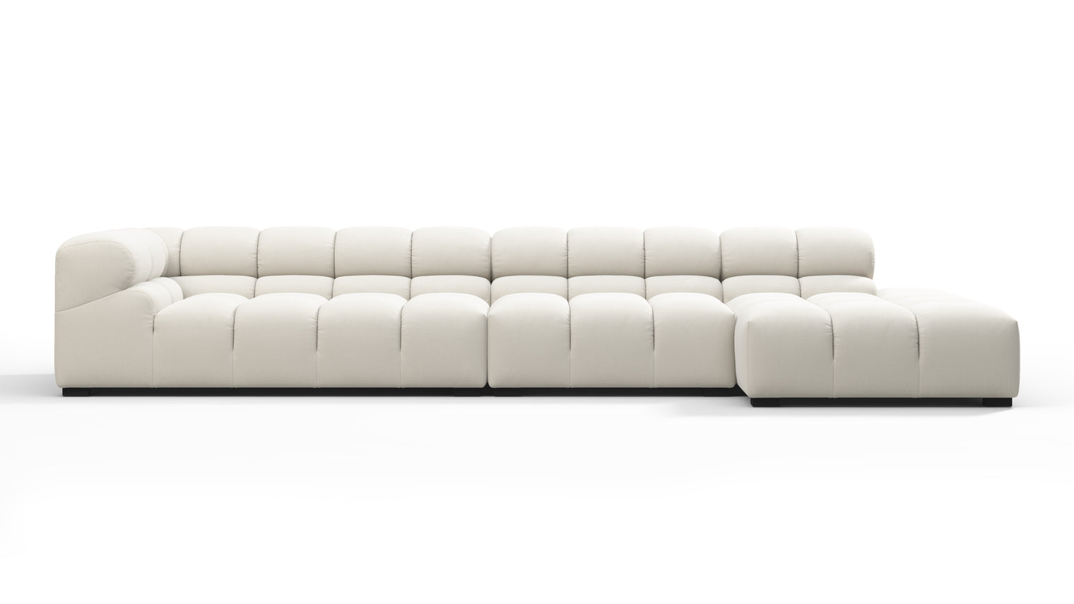 SUPERIOR COMFORT | Designed with the easy-going, informal ethos of the 1970s in mind, the Tufty modules are generously proportioned, coming together in a bench-like base with barely-there connections, allowing plenty of room for you to lean back and curl up in comfort.

