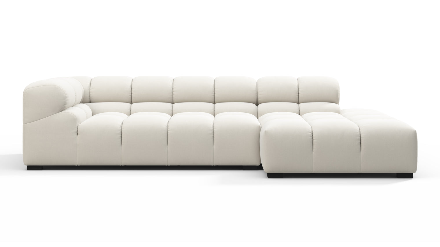 SUPERIOR COMFORT | Designed with the easy-going, informal ethos of the 1970s in mind, the Tufty modules are generously proportioned, coming together in a bench-like base with barely-there connections, allowing plenty of room for you to lean back and curl up in comfort.
