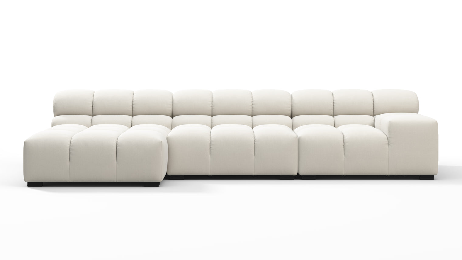 SUPERIOR COMFORT | Designed with the easy-going, informal ethos of the 1970s in mind, the Tufty modules are generously proportioned, coming together in a bench-like base with barely-there connections, allowing plenty of room for you to lean back and curl up in comfort.
