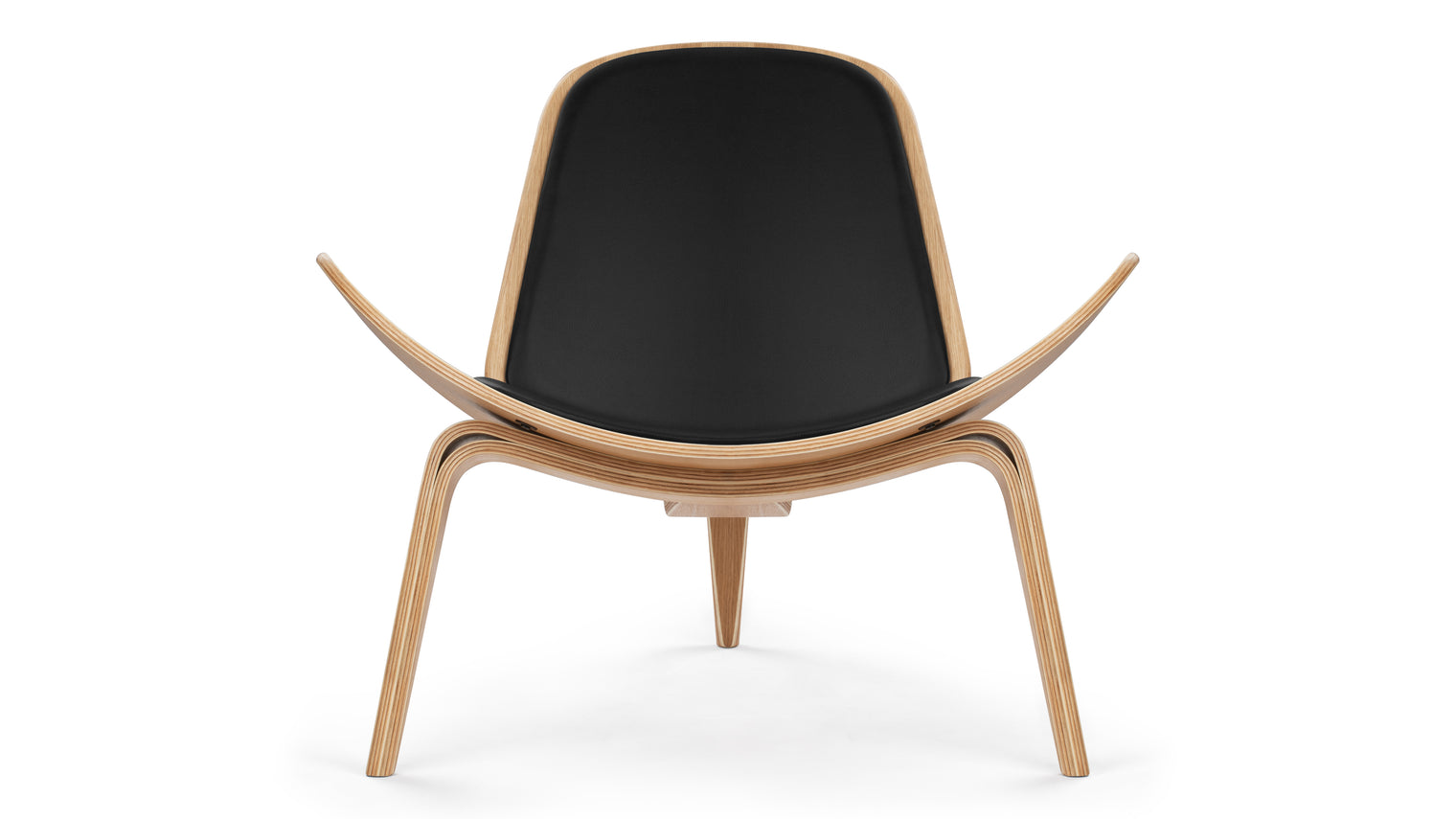 Shell - Wegner Shell Lounge Chair, Deep Black Vegan Leather and Oak