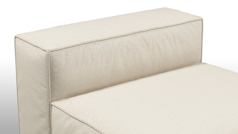 Durable Modernity | Featuring a boxy silhouette with deep seating, the collection is wrapped in neutral beige outdoor fabric and supported by a sleek, aluminum frame—blending modern design with durable materials.
