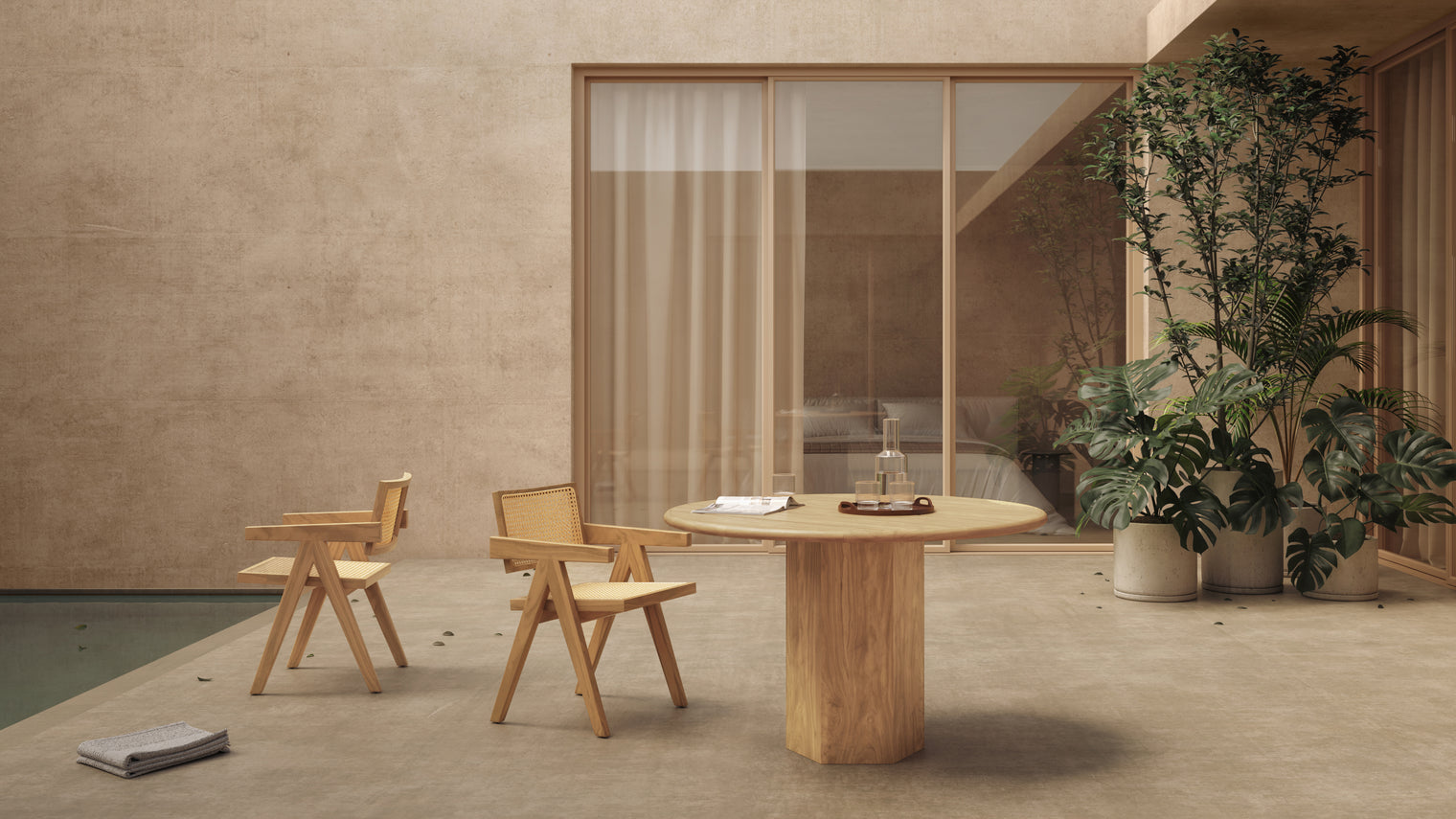 Lotus - Lotus Outdoor Dining Table, Natural Teak, 47
