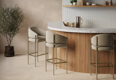 Esme - Esme Counter Stool, Latte Vegan Suede and Brushed Brass