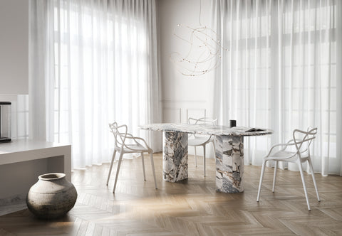 Dante - Dante Dining Table, Modellato Marble, 77in
