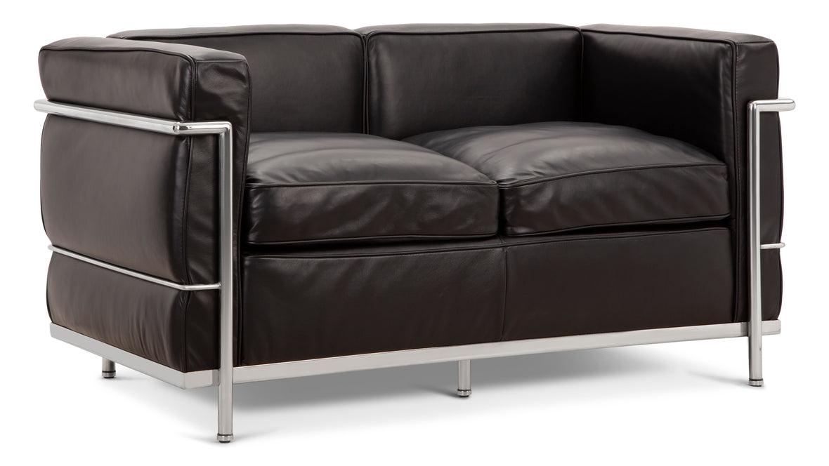 Corbusier - Corbusier Petit Modele Two Seater Sofa, Midnight Black Premium Leather