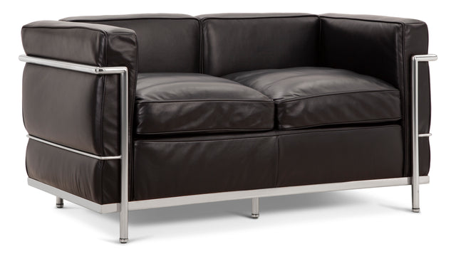 Corbusier - Corbusier Petit Modele Two Seater Sofa, Midnight Black Premium Leather