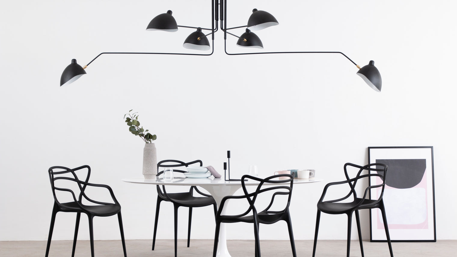 Mouille Ceiling - Mouille Ceiling Light, Six Arms, Black, W110 in