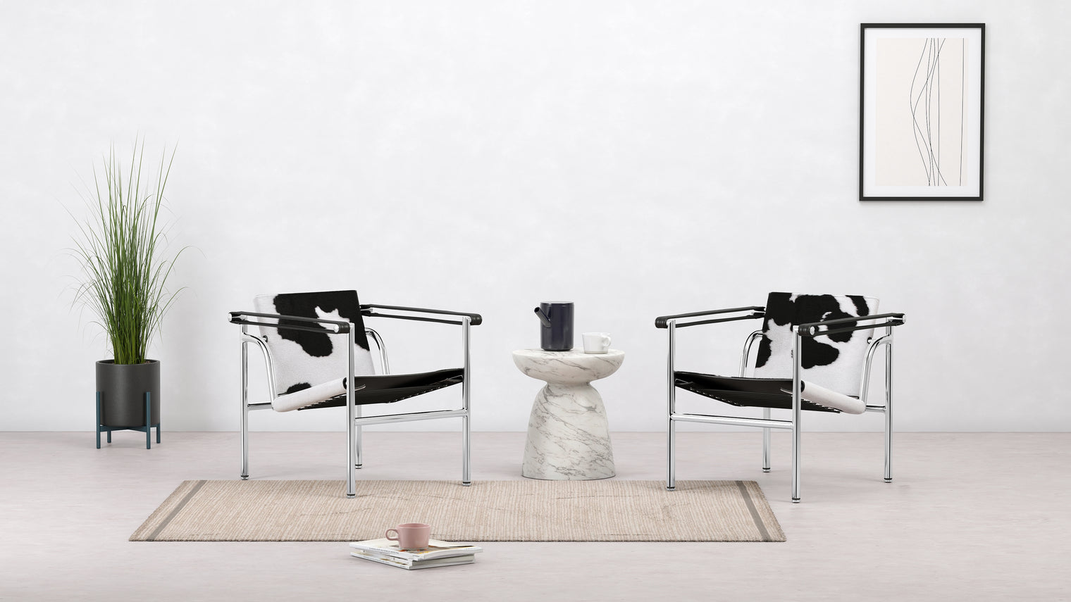 Corbusier - Corbusier Armchair, Black/White Cowhide
