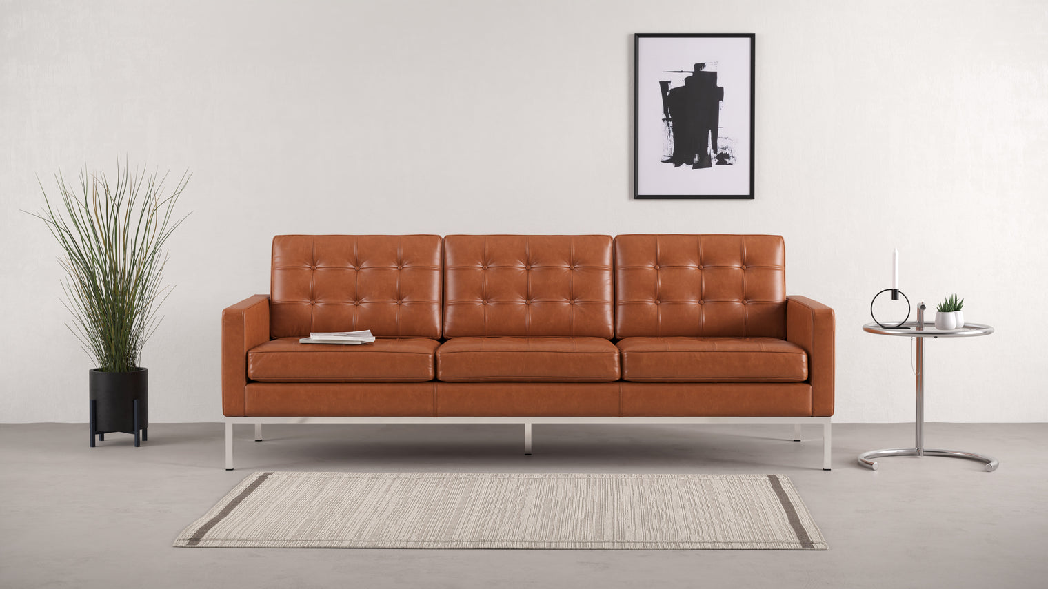 Florence - Florence Three Seater Sofa, Tan Premium Leather