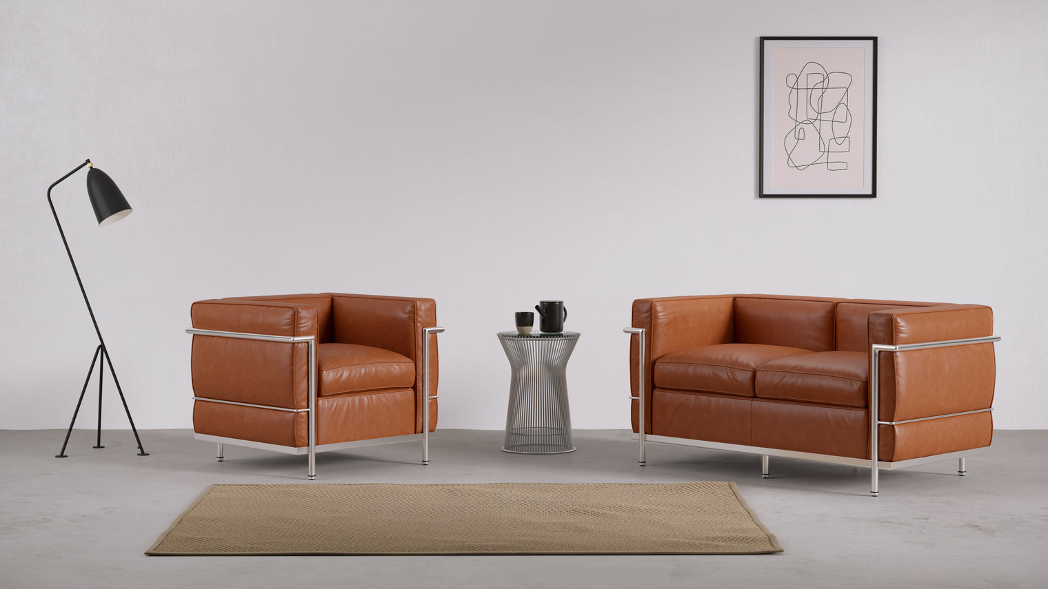Corbusier - Corbusier Petit Modele Two Seater Sofa, Tan Premium Leather
