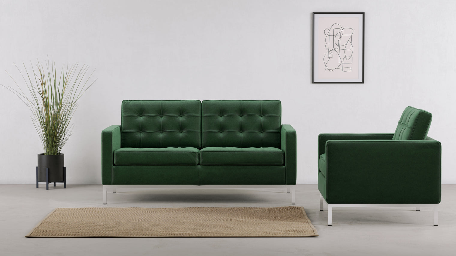Florence - Florence Two Seater Sofa, Emerald Green Velvet