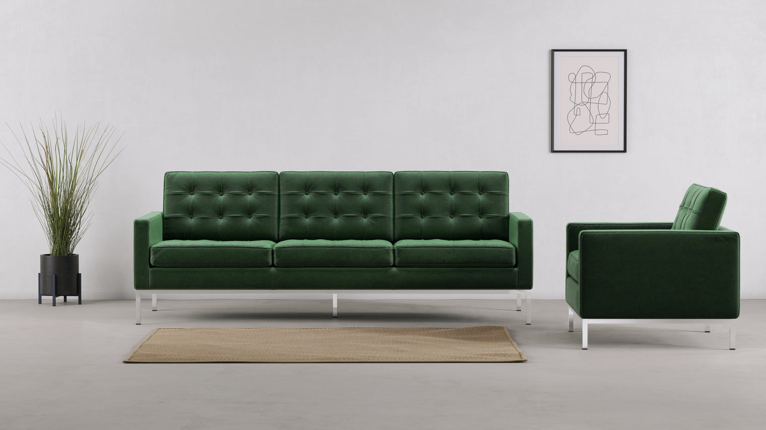 Florence - Florence Three Seater Sofa, Emerald Green Velvet