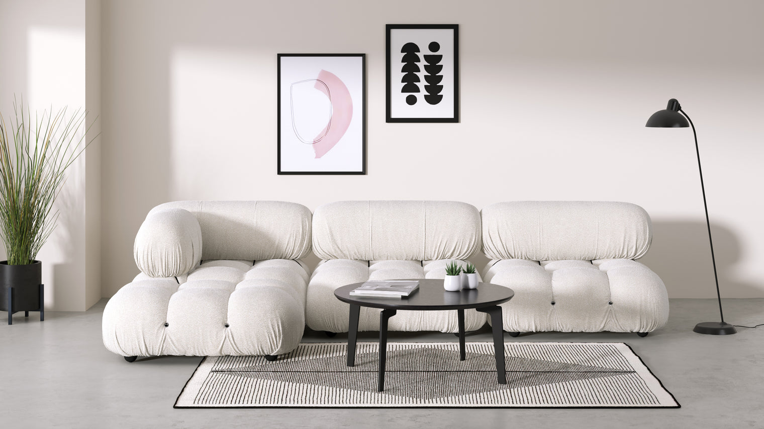 Bellini Sectional - Mario Bellini Sectional, Left Chaise, White Boucle